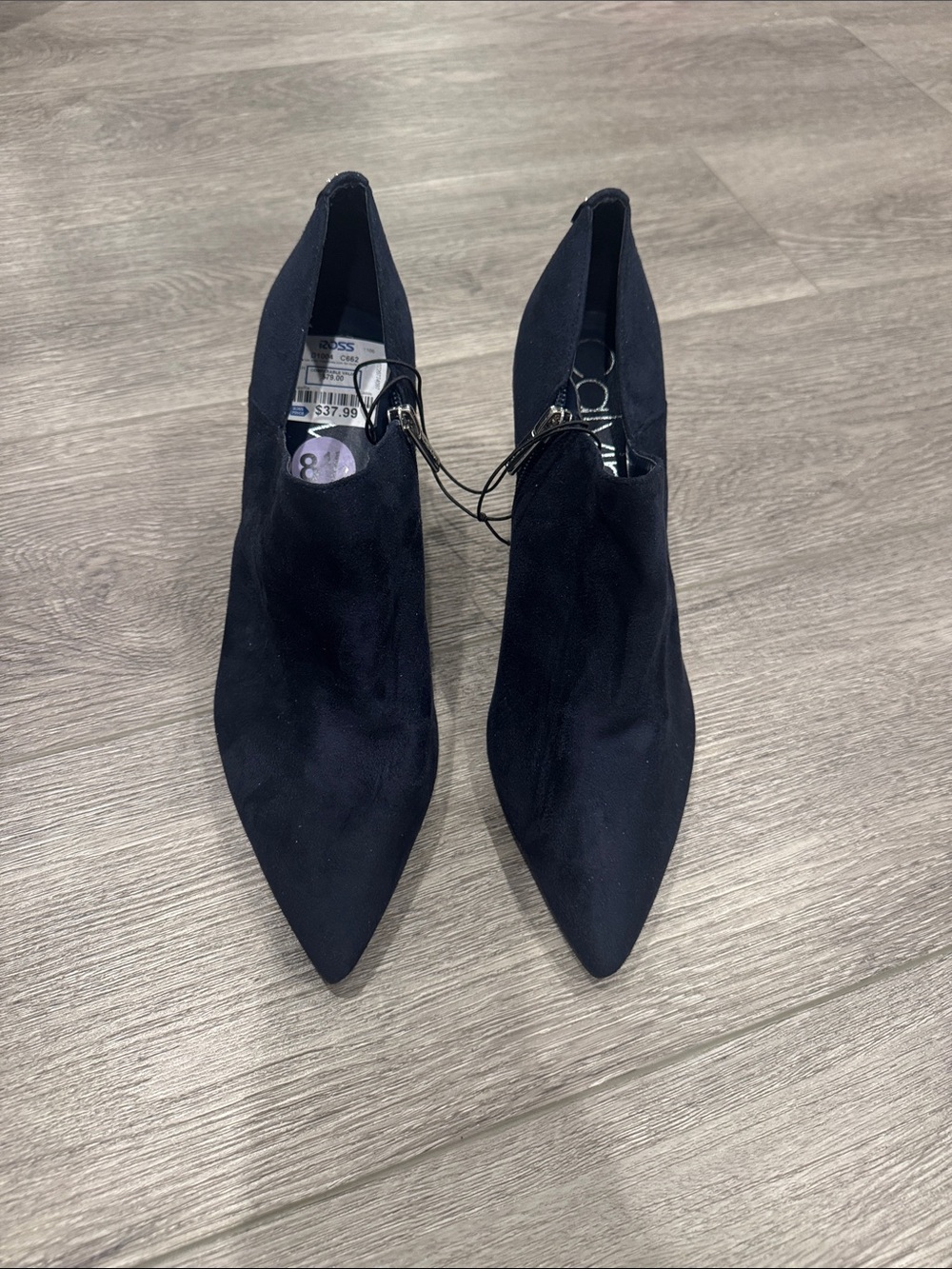 🆕 Calvin Klein Women's navy Pointed Toe Suede Ankle Boots Size 8.5